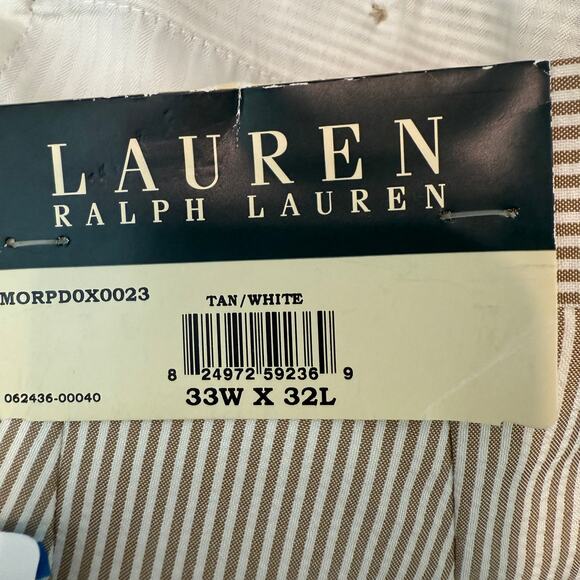 Men's Lauren Ralph Lauren Tan White Striped Seersucker‎ Dress Pants 33 x 32 NEW - Picture 4 of 11
